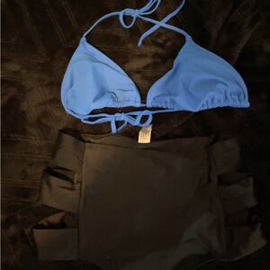 Blue and Black Bikini Set